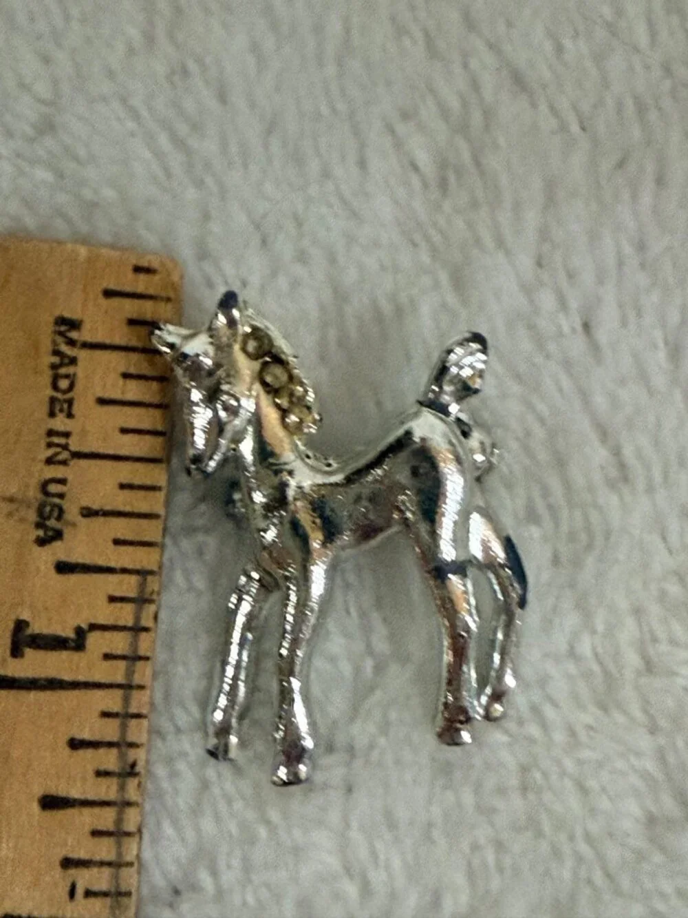 Vintage Silver-Tone Foal colt Unicorn pony mare rhinestone mane Brooch Pin With
